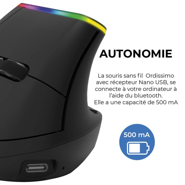 Souris Ergonomique RGB sans fil Ordissimo