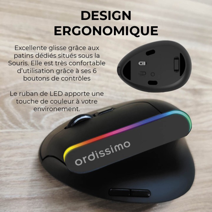 Souris Ergonomique RGB sans fil Ordissimo